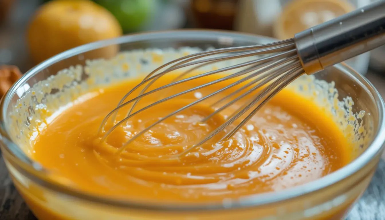 Whisking creamy copycat Taco Bell quesadilla sauce in a glass bowl