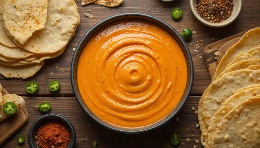 Copycat Taco Bell quesadilla sauce recipe in a small bowl on a rustic table