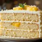 Served pineapple coconut dream cake with whipped topping
