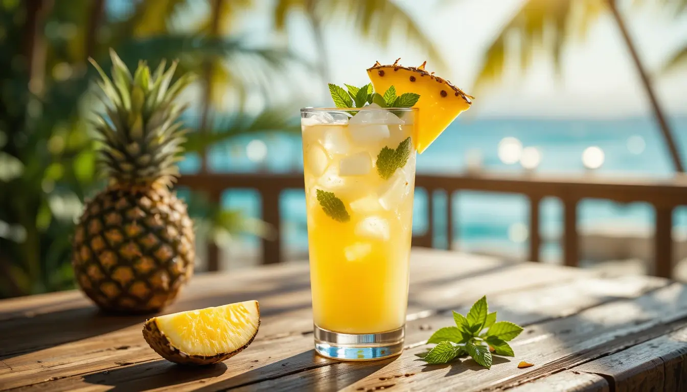 Coconut and Pineapple Mocktail: Fresh, Kid-Friendly Recipe You’ll Love 8 Pouring coconut and pineapple mocktail over crushed ice