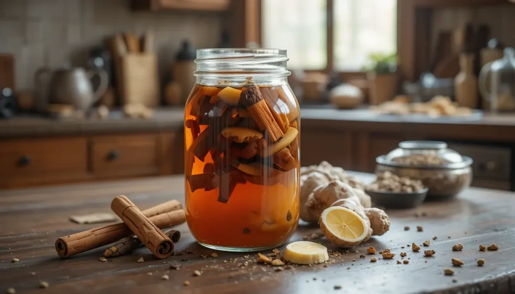Home Page 2 Chai Tea Concentrate Recipe in a glass jar on a kitchen counter
