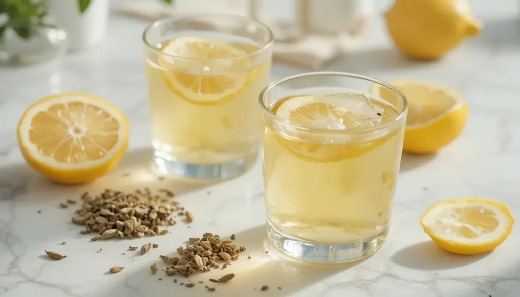 Home Page 3 White Tea Shot served in small glasses with lemon slices