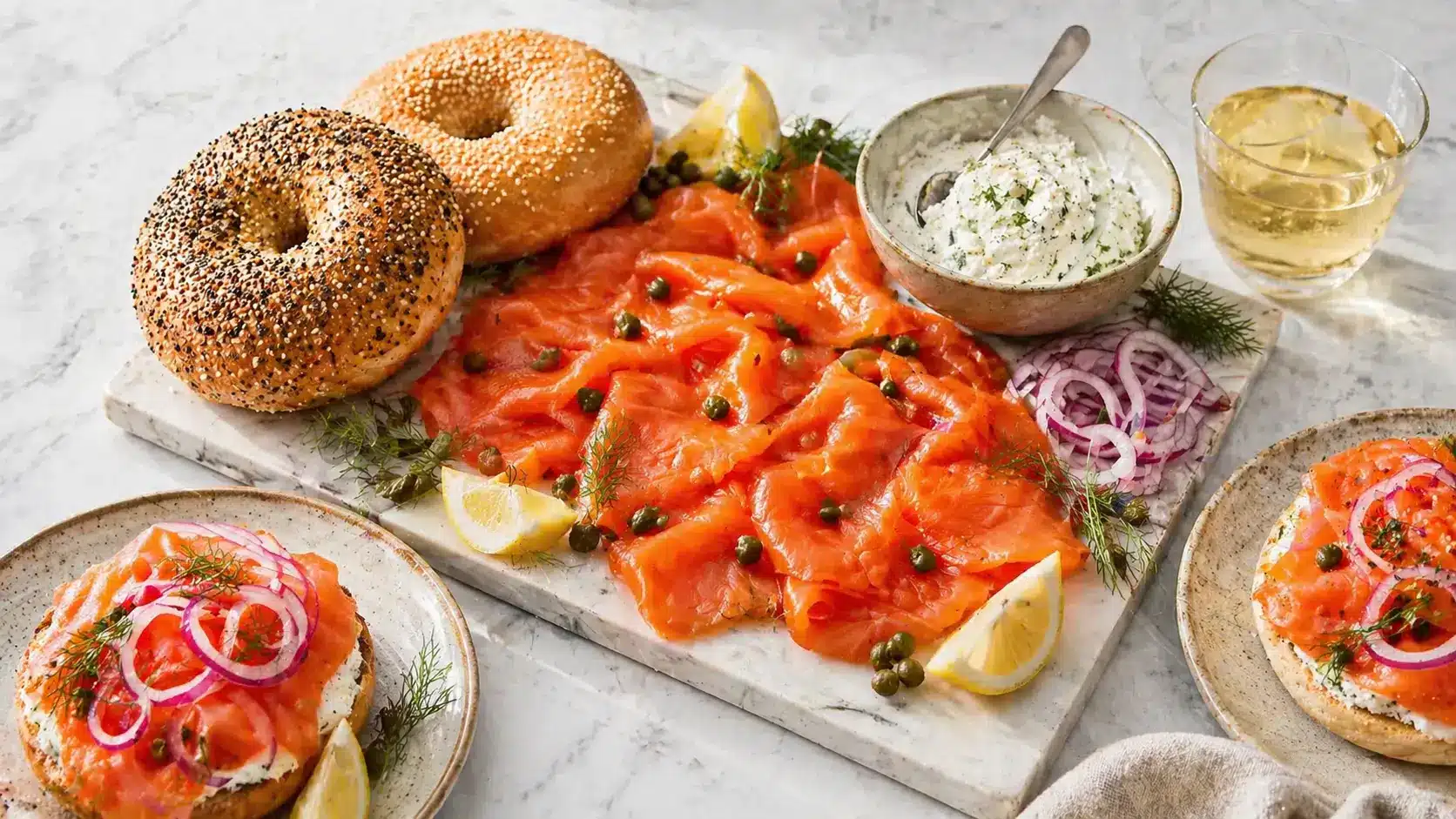 cold smoked salmon recipe card with serving garnish