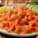 cold smoked salmon served with bagels and toppings