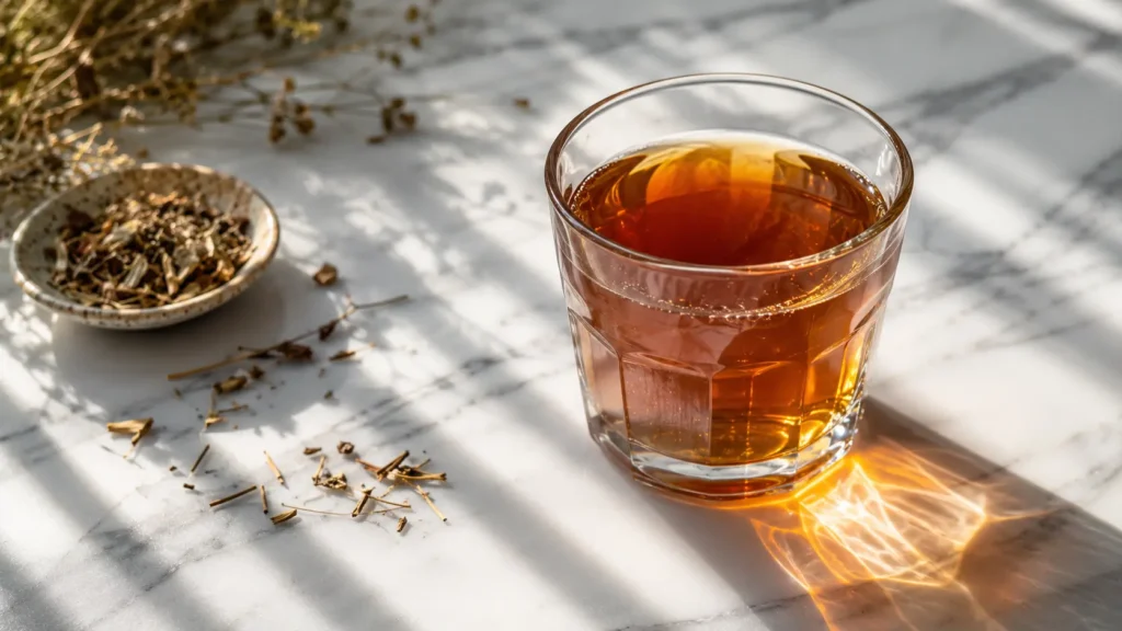 Home Page 4 Essiac tea recipe in a glass mug with four herbs