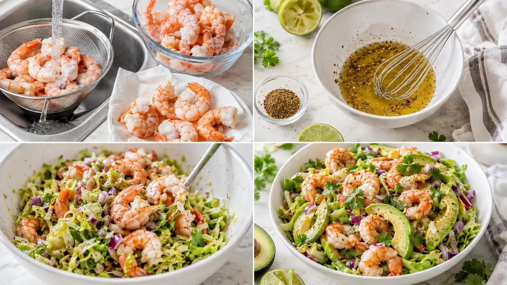 Thawing shrimp for Shrimp Avocado Salad under cold water