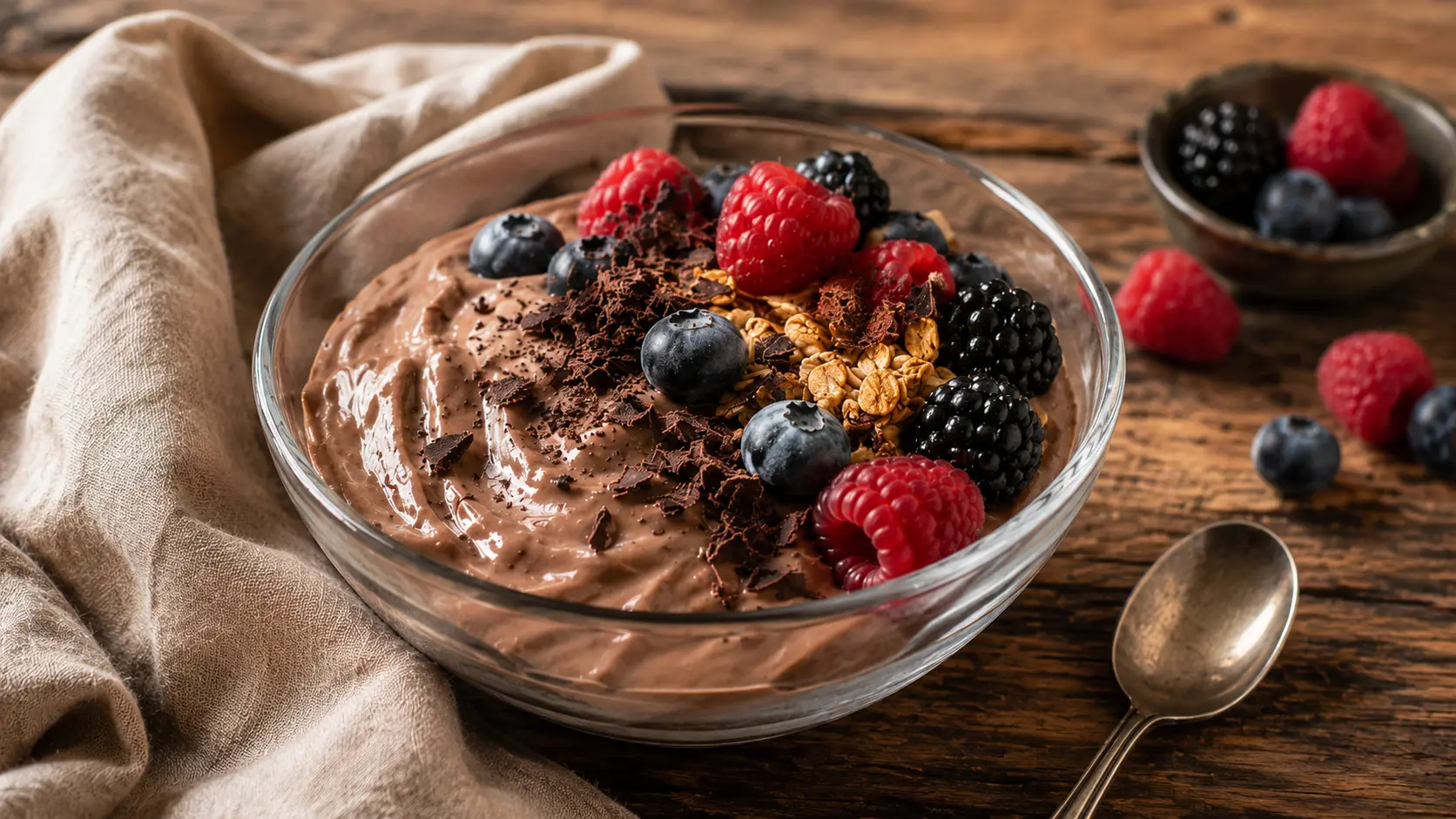 Greek Yogurt Protein recipe card image with berries and granola