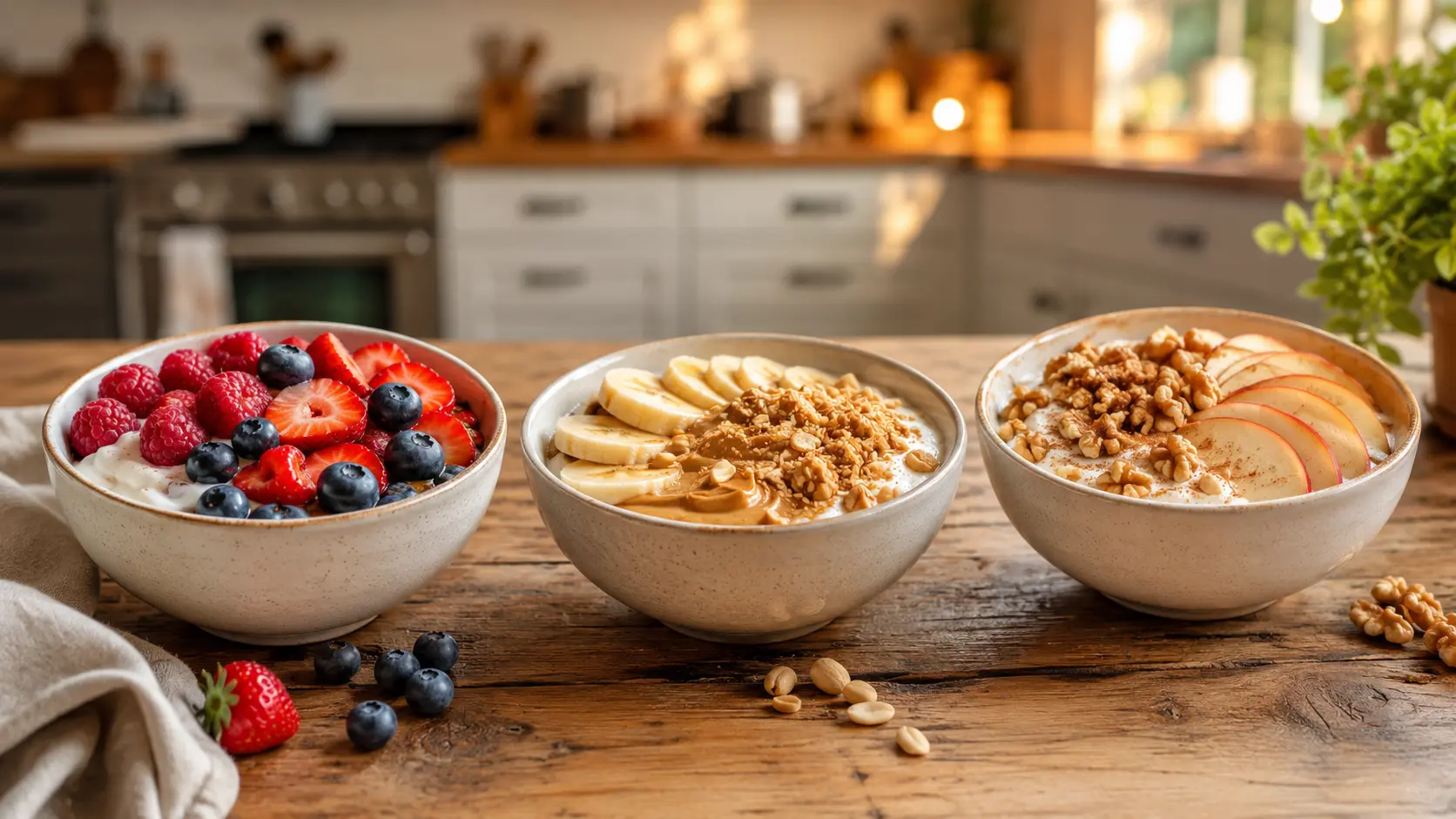 Greek Yogurt Protein bowl with berries, granola, nuts, and honey